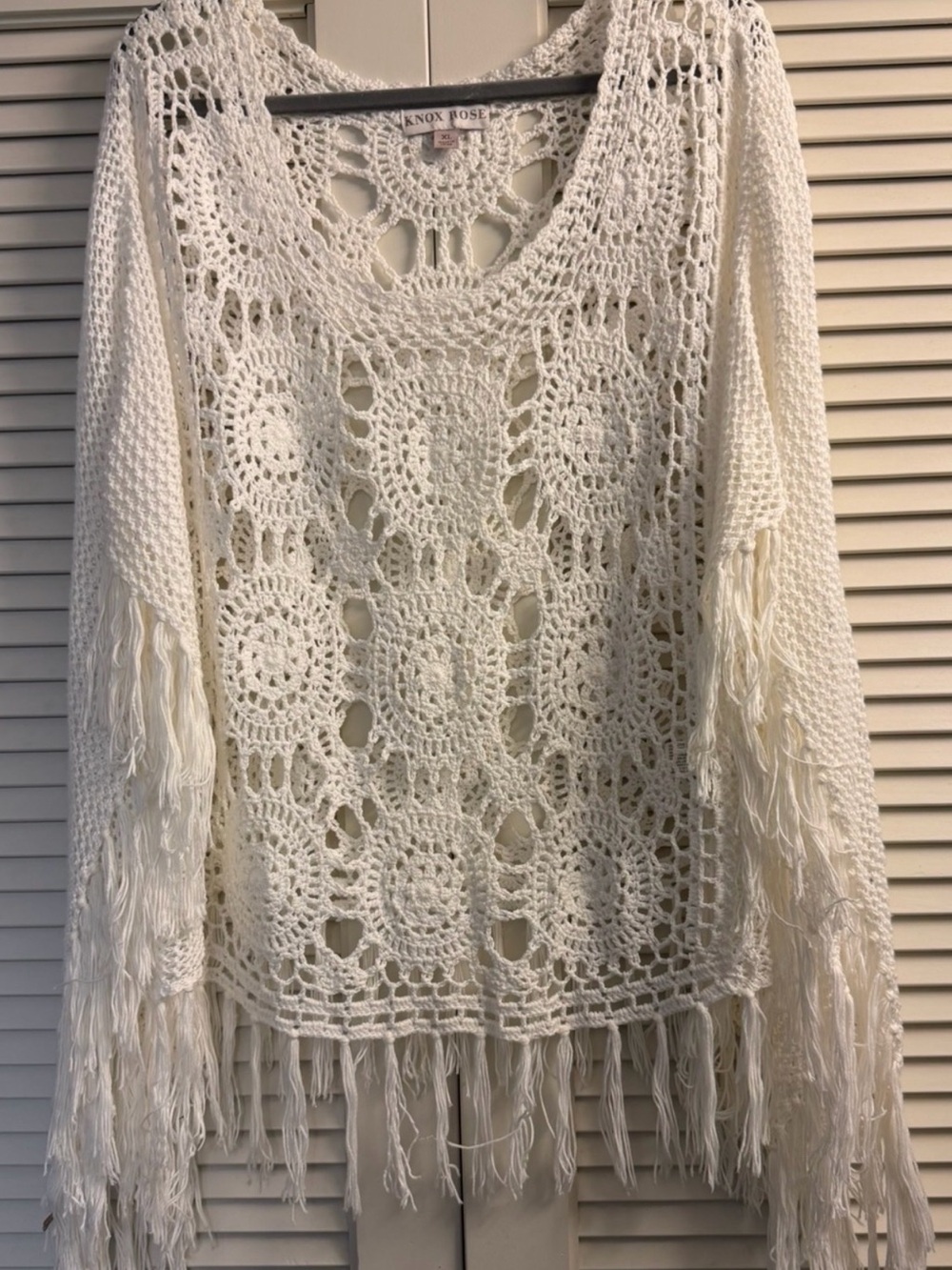 Knox Rose Ivory Crochet Fringe Pullover Sweater size XL